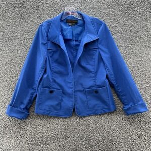 Nina Mclemore Blazer Womens 12 Blue Tailored Cotton Twill Open Jacket